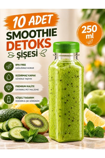 troykar Özer Home 10 lu 250 ml Sızdırmaz Kapaklı Kare Detoks Meyve Suyu Şişe ...
