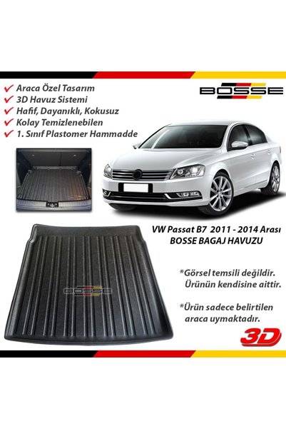 BOSSE VW Passat B7 Bagaj Havuzu SEDAN 2011 2014 Arası Araca Özel 3D Bagaj Havuzu