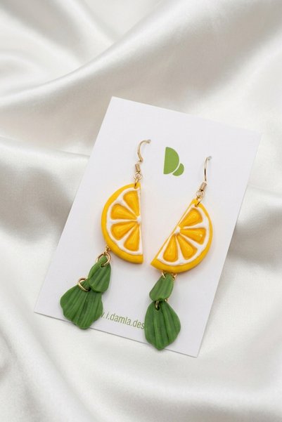 bi.damla.design Lemon - Altın Kaplama, El Yapımı Polimer Kil, Tasarım Küpe