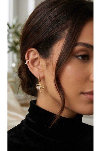 Ivory Pearl Tiny Heart Zircon Stone Earrings. Gift