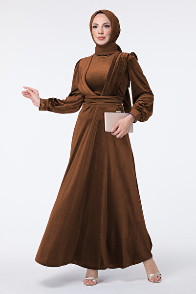 TOFİSA Evening Dress Brown - 23428-Brown