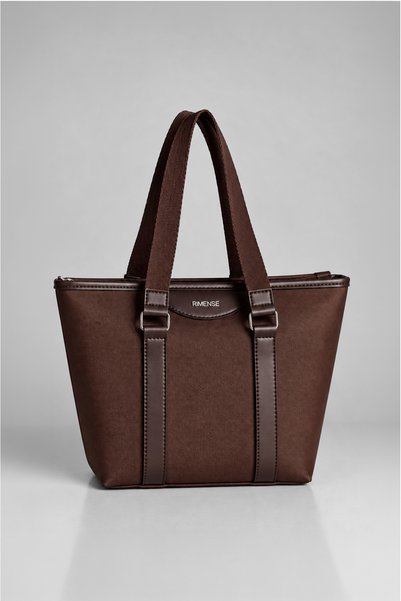 Rimense Women's Dark Brown Zippered Lined Hand and Shoulder Bag