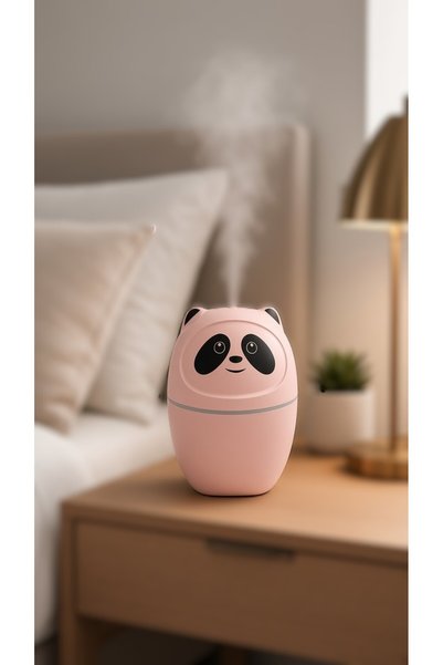 BENİMOLMALI Panda Figürlü Hava Nemlendirici Pembe Ultrasonik Soğuk Buhar Çocuk Odası Nem Makinesi
