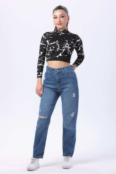 TOFİSA Mom Jeans Denim Trousers Blue - 23809-Blue