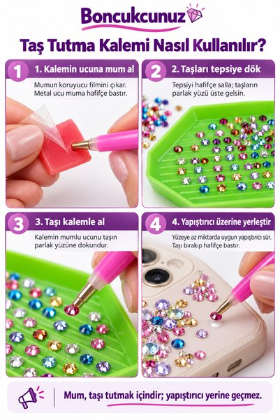 boncukcunuz Bedazzle 20 Compartment Small and Large Stone Embellishment Set with Tweezers, Pen Tray, and 50ml Adhesive