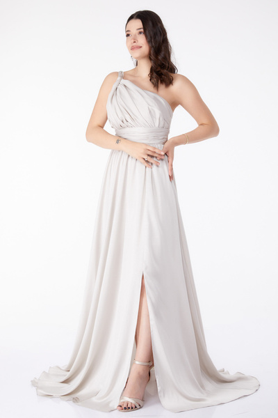 TOFİSA Silvery Sleeveless Evening Dress White - 25460-White
