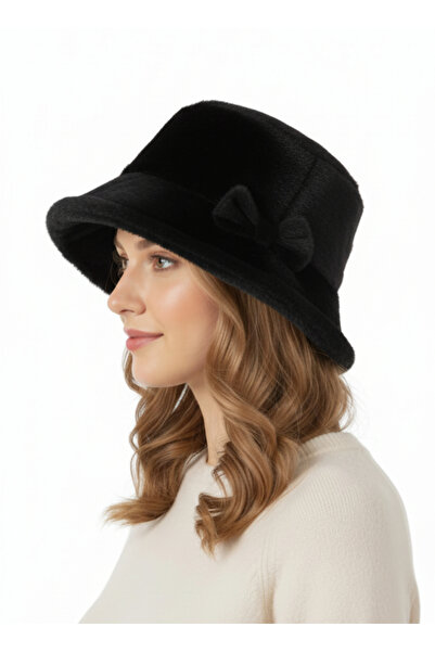 STELLA VESTİNO Kurdele Detaylı Peluş/Kürk Kışlık Şapka (Cloche Stili)