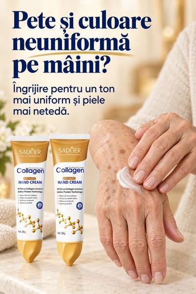 OEM Set de 2 creme de mâini cu colagen SADOER, Hidratare și aspect uniform, 2 × 30 g