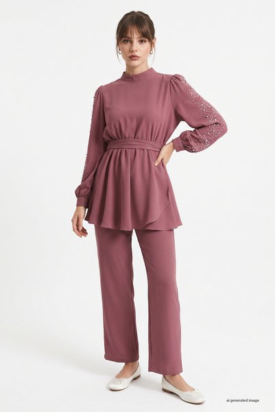 InStyle Σετ μαργαριταρένια μέση με μαζεμένο Dusty Rose