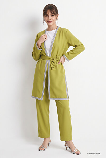 InStyle Set kimono cu model de broderie - verde ulei