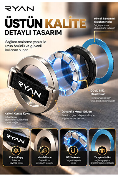 Ryan Magsafe Compatible Magnetic Phone Holder with Finger Strap Foldable Horizontal Vertical