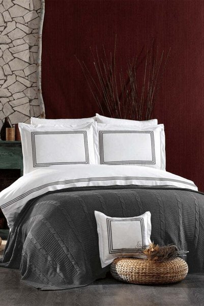 Minelya Home Collection 8 Piece Knitwear Blanket and Embroidered Aydos Double...