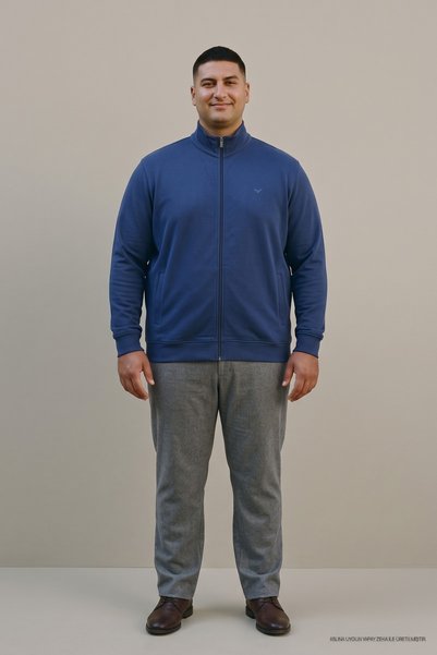 Maccali Cardigan pentru bărbați, mărime mare, casual, cu fermoar, albastru în...