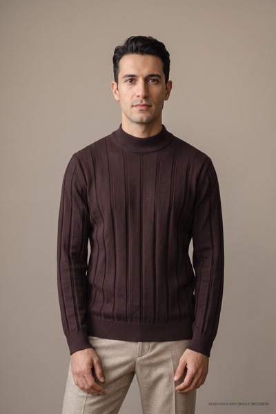 Maccali Tricotaj pentru bărbați, tricou cu mânecă lungă, pulover înalt cu dun...