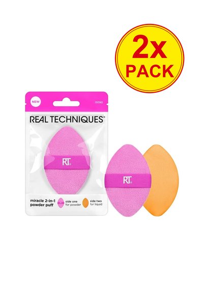 Real Techniques Pachet de 2 bureței de pudră miracolosi 2-în-1, burete de dim...