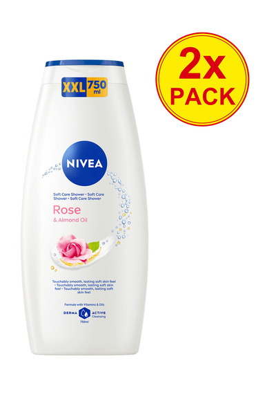NIVEA 2x PACK Care & Roses Αφρόλουτρο με Έλαιο Τριαντάφυλλου και Αμυγδάλου, 7...