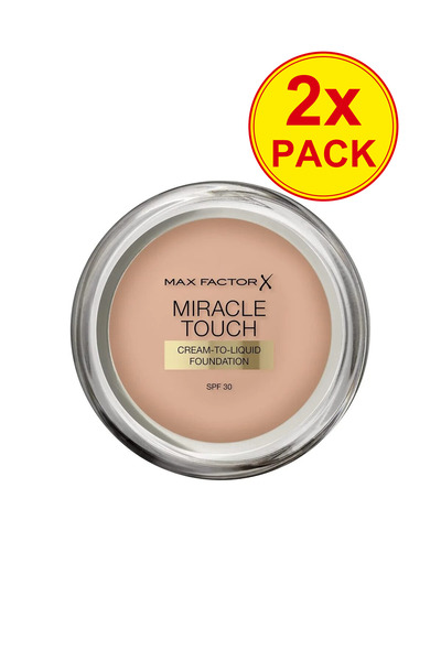 Max Factor Двойна опаковка Фон дьо тен Miracle Touch, 45 Топъл бадем, 11.5мл