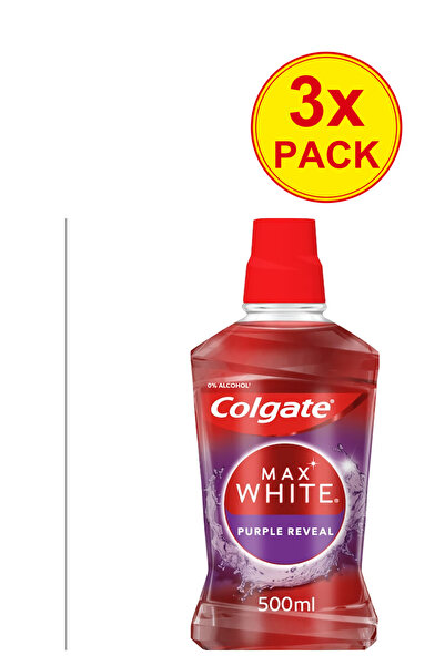 Colgate Pachet de 3 Apă de gură pentru albire Max White Purple Reveal 500 ml