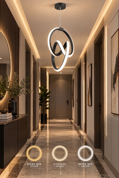 Elektroyou Trend Siyah 3 Renk Ledli Avize Sarkık Modern Led Avize Oturma Odas...