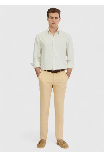 Ramsey Safran Pantaloni casual din amestec de bumbac, cu țesut simplu