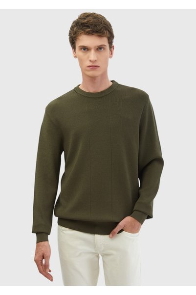 Ramsey Pulover kaki cu guler rotund jacquard