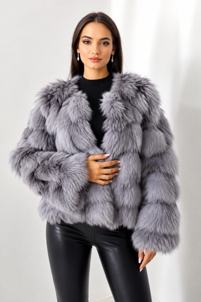 FashionForYou Blana naturala de vulpe Sidonia, cu prindere pe interior, Gri