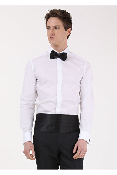 Ramsey White Slim Fit Double Cuff Pointed Collar Tuxedo Shirt