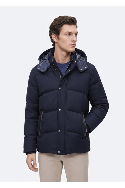 Ramsey Lacivert Regular Fit Kapüşonlu Dokuma Mont