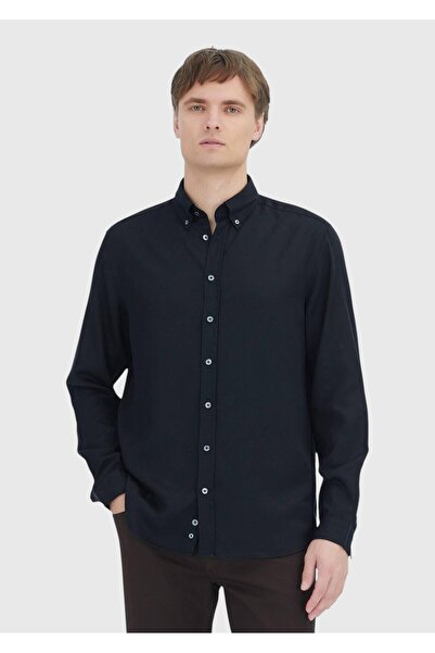Ramsey Black Plain Long Woven Casual Shirt