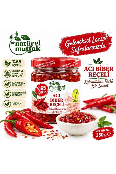 Natürel Mutfak Acı Biber Reçeli 350 Gr Glikoz Fruktoz İçermez %65 Biber