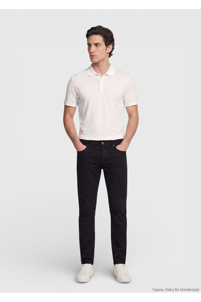 Ramsey Pantaloni negri țesuți, croială normală, casual, 100% bumbac