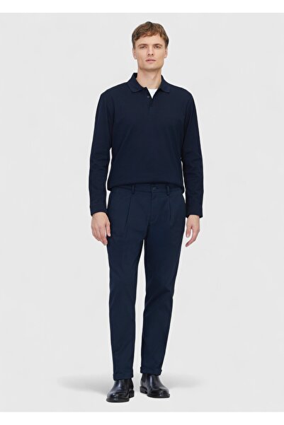 Ramsey Μπλε Navy Plain Woven Regular Fit Casual Παντελόνι από Βαμβακερό Μείγμα