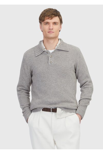 Ramsey Pulover din amestec de lână, tricotat simplu, cu guler polo, de nurcă