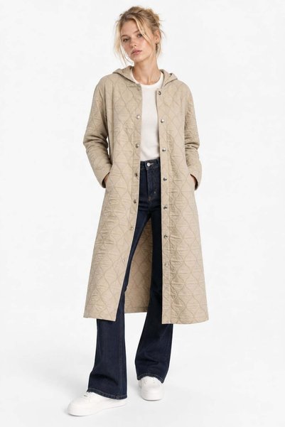 HAKKE Women's Hooded Snap Fastener Quilted Long Coat