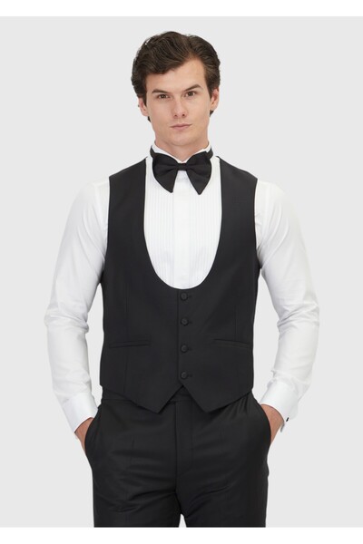 Ramsey Black Slim Fit Butterfly Collar Classic Vest