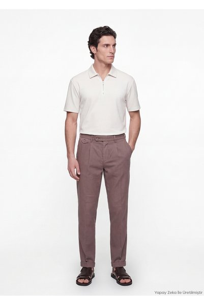 Ramsey Mürdüm Plain Weave Relaxed Fit Casual Cotton Blend Trousers