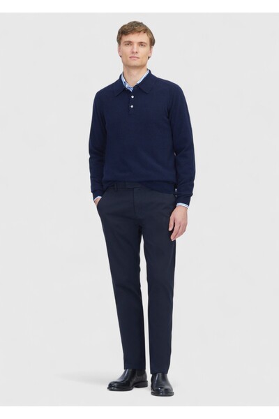 Ramsey Μπλε Navy Plain Woven Regular Fit Casual Παντελόνι από Βαμβακερό Μείγμα