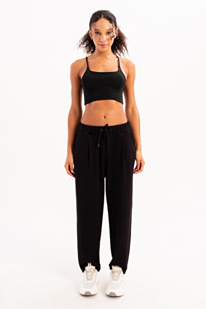 JUSTEVER Oversize Fit Elastic Waist Pocket Relaxed Cut Black Women's Sweatpan...