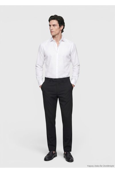 Ramsey White Plain Regular Fit Long Woven Classic 100% Cotton Shirt