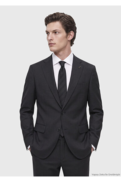 Ramsey Antrasit Çizgili Modern Fit Yün Karışımlı Takım Elbise