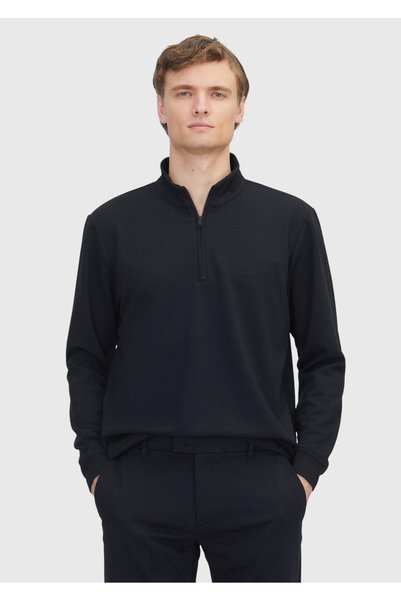 Ramsey Black High Collar Plain Sweatshirt