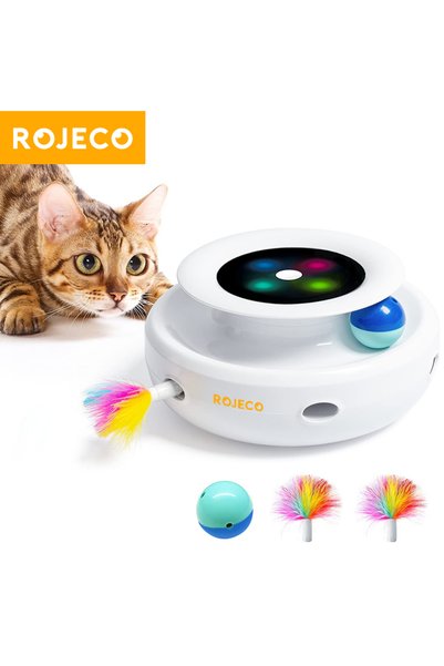 Choice White ROJECO 2 in 1 Smart Cat Toys Automatic Feather Fun Ball Toy Set ...