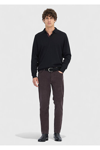 Ramsey Παντελόνι από βελούδο casual βαμβακερό μείγμα Plum Plain Woven εφαρμοστό