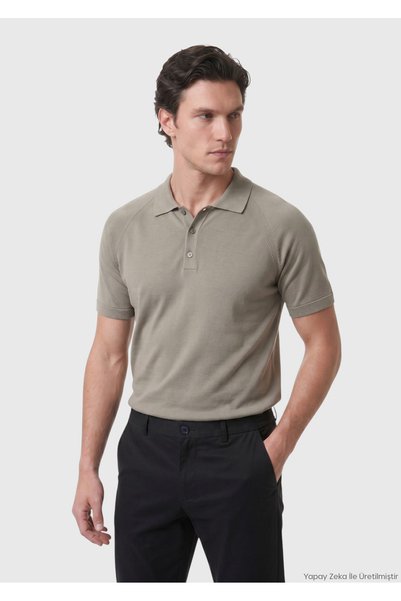Ramsey Tricotaj din amestec de mătase, tricotat simplu, cu guler polo, bej