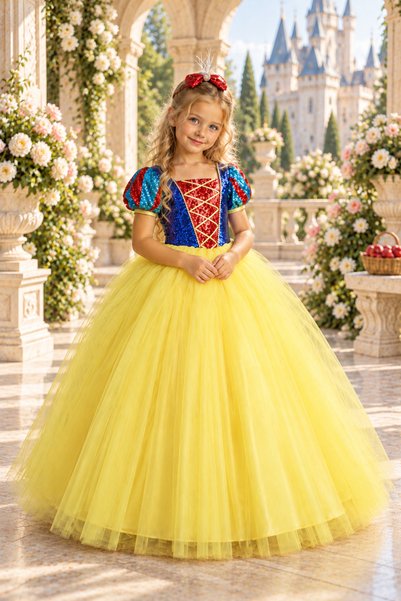 black white wedding Snow White Costume Birthday Concept Fluffy Dress Cotton Girl
