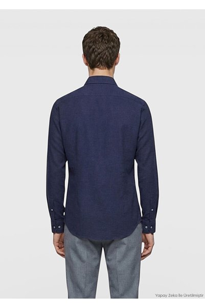 Ramsey Cămașă casual, albastru marin deschis, simplă, cu croială lejeră, lungă, țesută, 100% bumbac