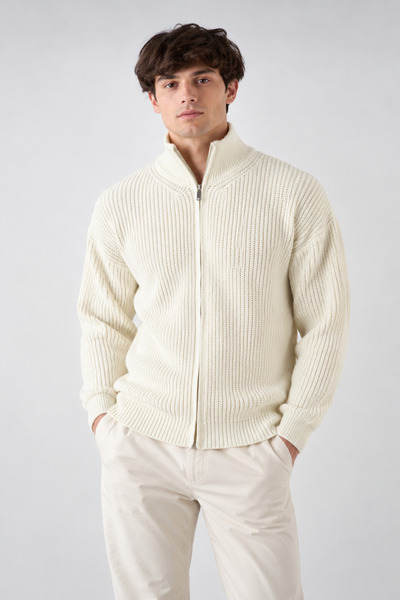 İLKCET MODA Cardigan supradimensionat din tricot Selanik premium, ecru, cu fe...