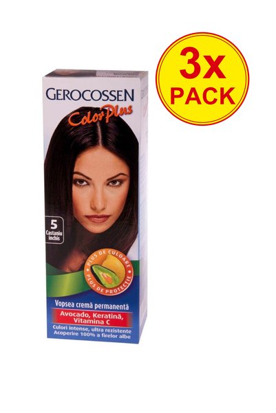 GEROCOSSEN PACK 3x Vopsea de păr Color Plus, 5, Castan deschis