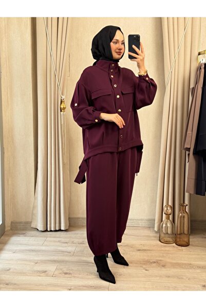 Nuss 1083 Şalvar Pantolonlu Takım Mürdüm