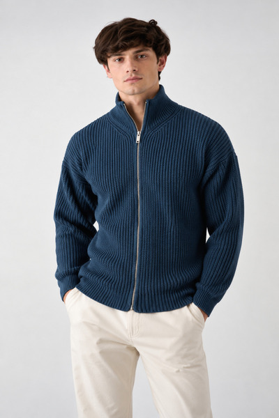 İLKCET MODA Cardigan supradimensionat din tricotaj Selanik Indigo Premium cu ...